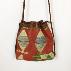 Vintage Boho Bohemian Knit Bucket Bag Crossbody